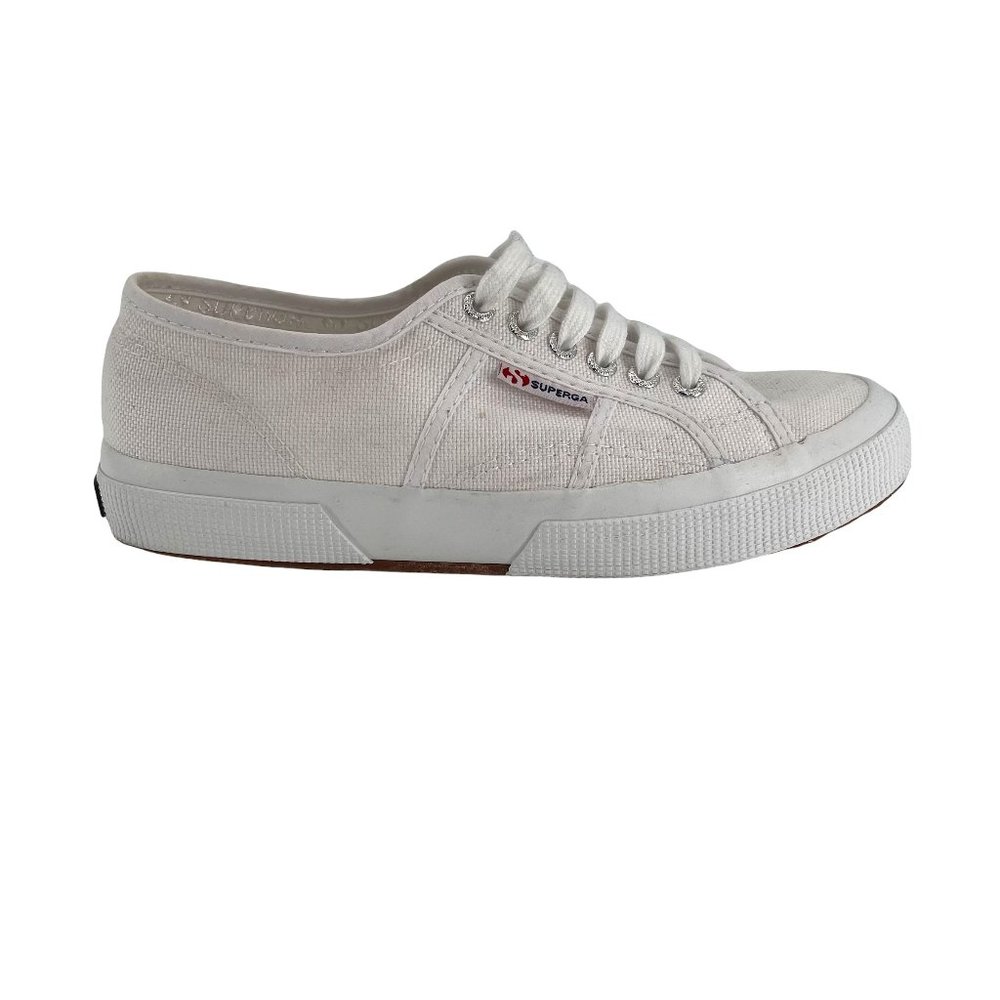 Superga 2750 Cotu Classic Platform White Canvas Lace Up Gum Sole 8 Sneakers EUC